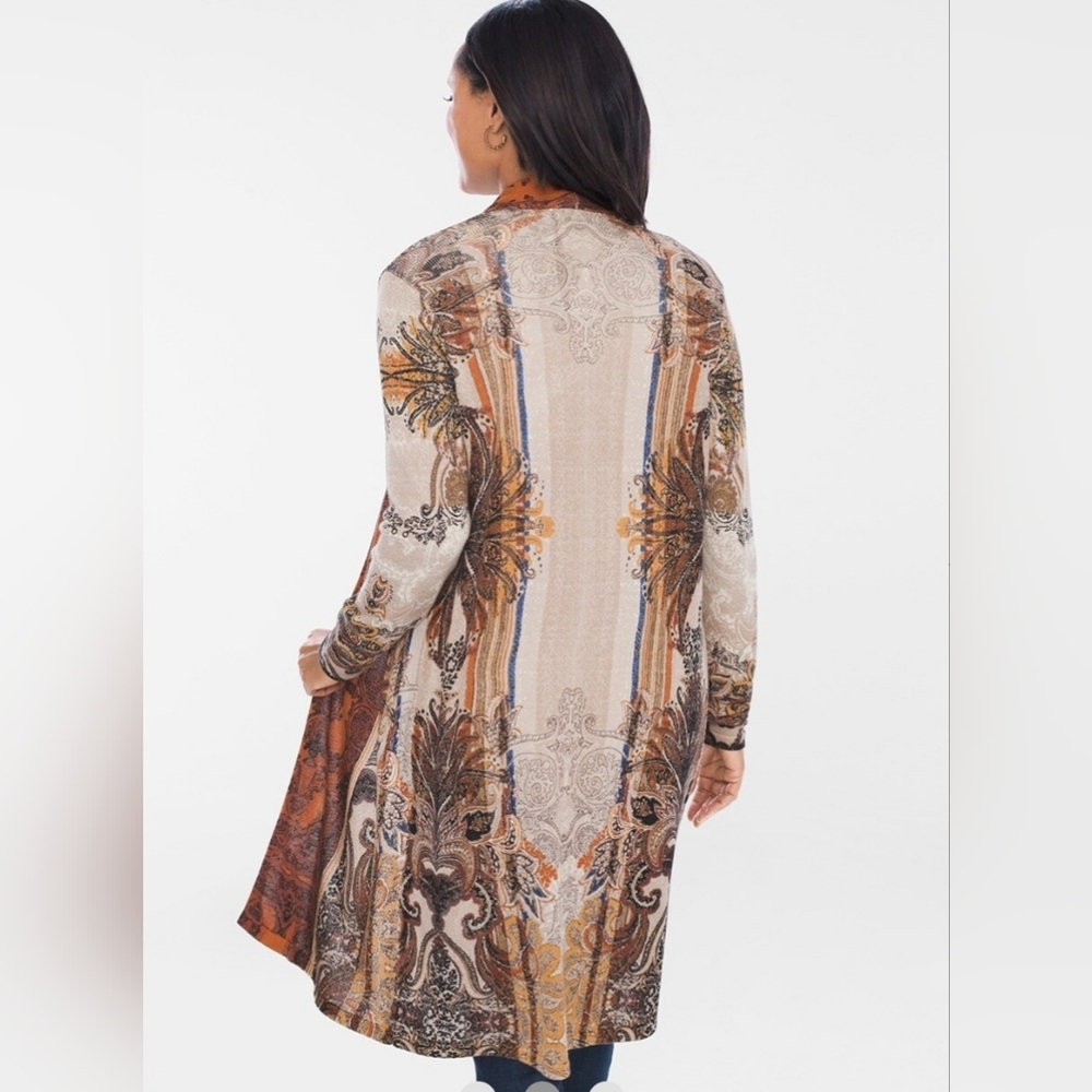 Chico's Regal Paisley Cardigan Open Front Duster Chico's Size 0 - Picture 2 of 15
